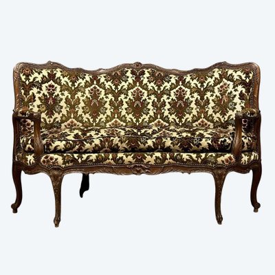 Rare Louis XV style corner bench in carved wood from the 19th century
