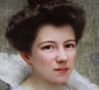 Öl auf Leinwand "jeune femme à l'éventail" von Jules Triquet