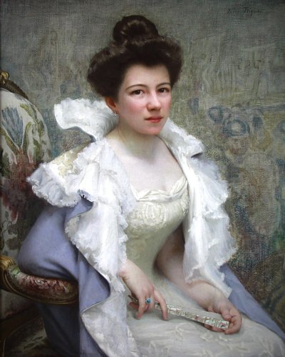 Öl auf Leinwand "jeune femme à l'éventail" von Jules Triquet