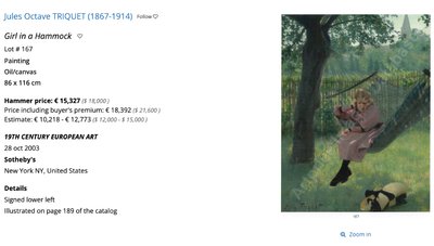 Öl auf Leinwand "jeune femme à l'éventail" von Jules Triquet