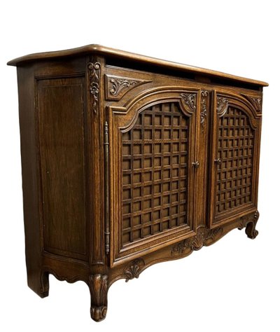 Louis XV style double secret bottom curved oak buffet circa 1900