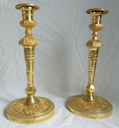 Pair of Empire gilt bronze candlesticks with mercury - Russian or Swedish work