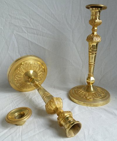 Pair of Empire gilt bronze candlesticks with mercury - Russian or Swedish work