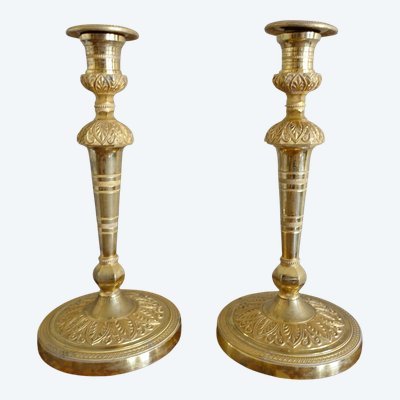 Pair of Empire gilt bronze candlesticks with mercury - Russian or Swedish work