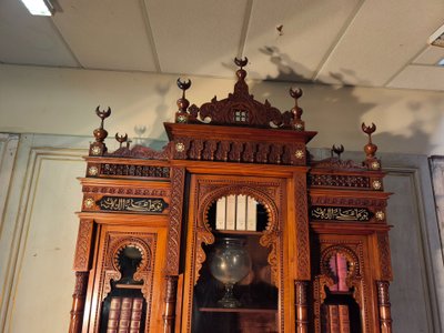 Orientalist 19th century walnut bookcase in the taste of pierre loti