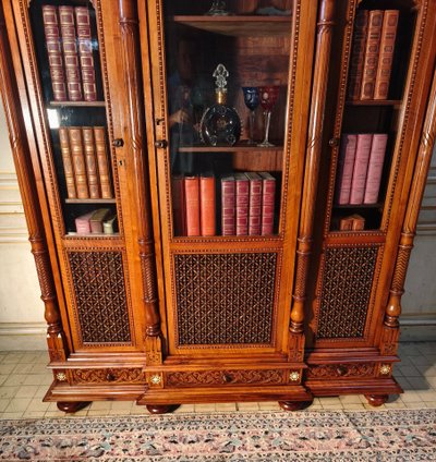 Orientalist 19th century walnut bookcase in the taste of pierre loti