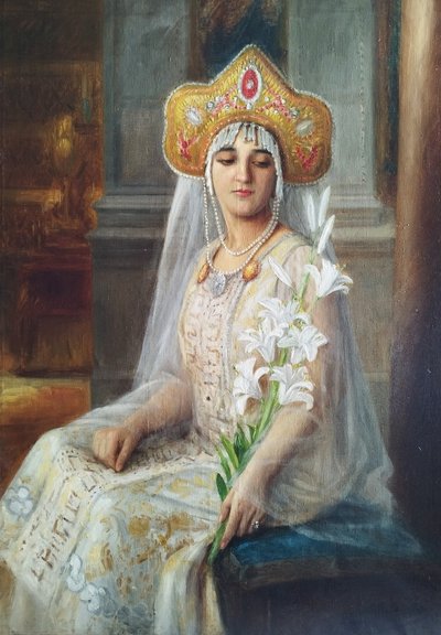 Portrait of soprano Lydia Lipkovska oil on canvas by Léonie Michaud 20th century