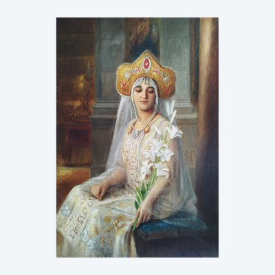 Portrait of soprano Lydia Lipkovska oil on canvas by Léonie Michaud 20th century