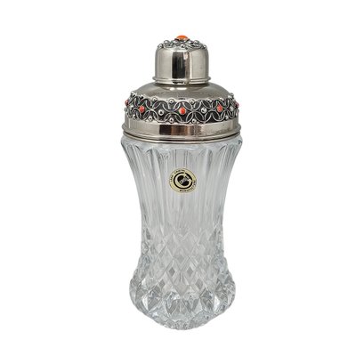 Superbe shaker à cocktail en cristal taillé des années 1960, décoré de coraux rouges. Fabriqué en Italie.