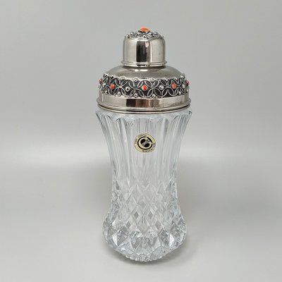 Superbe shaker à cocktail en cristal taillé des années 1960, décoré de coraux rouges. Fabriqué en Italie.