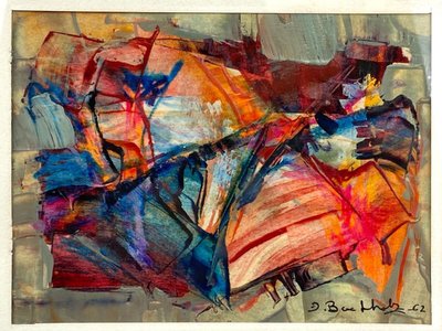 ÖL GOUACHE ABSTRAKTE KOMPOSITION VON JACQUES BUCHHOLZ AUF PAPIER 1962