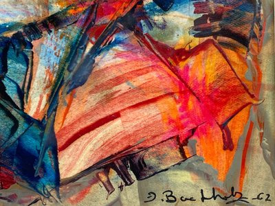 ÖL GOUACHE ABSTRAKTE KOMPOSITION VON JACQUES BUCHHOLZ AUF PAPIER 1962