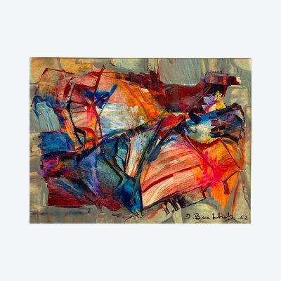ÖL GOUACHE ABSTRAKTE KOMPOSITION VON JACQUES BUCHHOLZ AUF PAPIER 1962