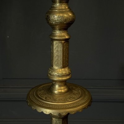 Lampada da terra orientale in ottone, inizio XX secolo