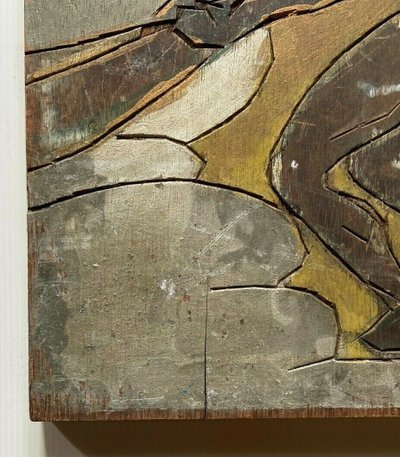 Afrikanischer Fischer zieht sein Kanu an der Spitze, 1930, polychromer Holzschnitt