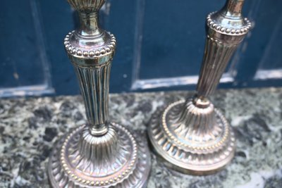 coppia di candelieri Luigi XVI placcati in argento