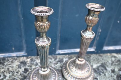 coppia di candelieri Luigi XVI placcati in argento