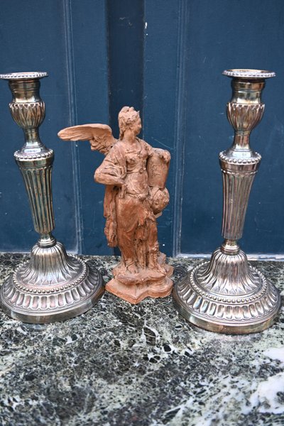 coppia di candelieri Luigi XVI placcati in argento