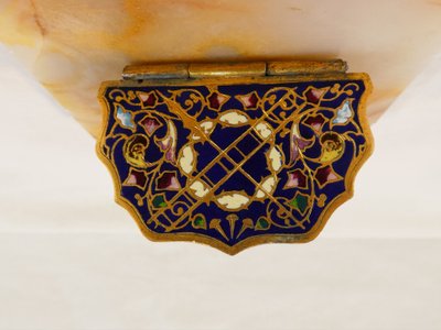 LARGE CRUCIFIX wall-mounted BENITIER in onyx and cloisonné gilt bronze 19th century