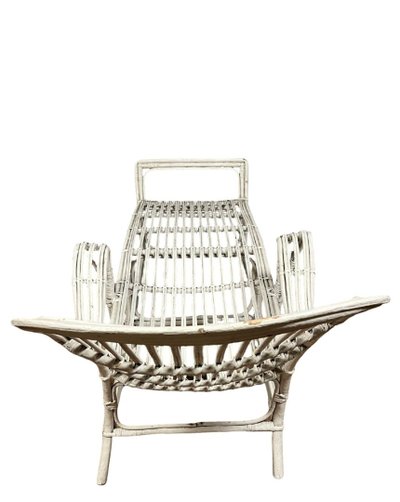 Transat ou chaise longue Vintage en rotin laqué blanc 1960's 