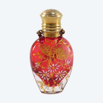 SALE o boccetta per profumo in vetro smaltato rosso, fine XIX secolo