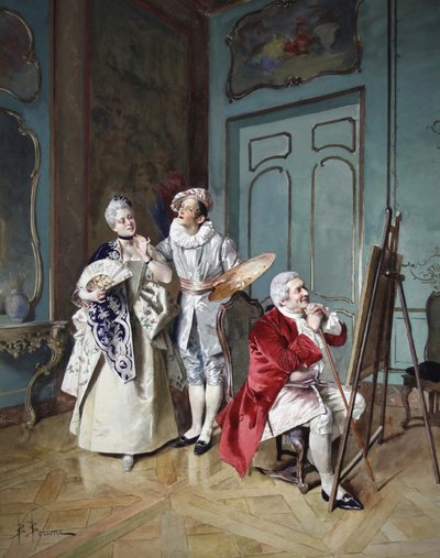 Dipinto francese ad acquerello su carta "l'amateur" di Bernard Louis BORIONE