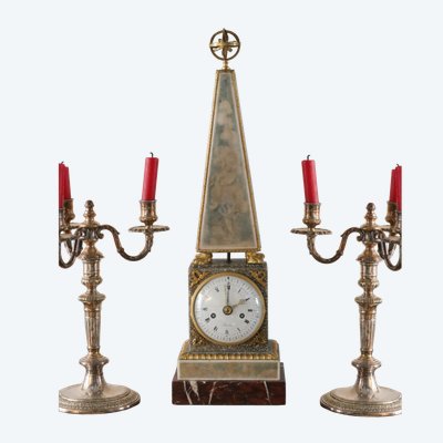 Louis XVI obelisk clock signed Bourdier.