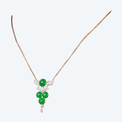 18 Karat Weißgold Jade Diamant Anhänger Brosche, Art Deco Stil, Transformation Schmuck