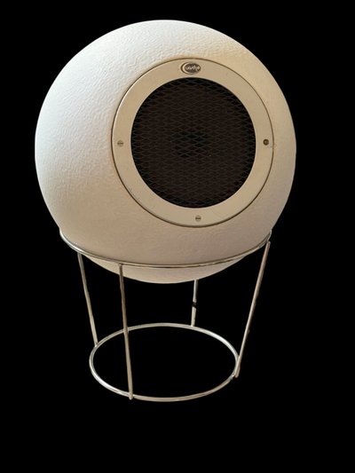 Pair of Elipson AS40 speakers in white staff with metal stand from the 60s