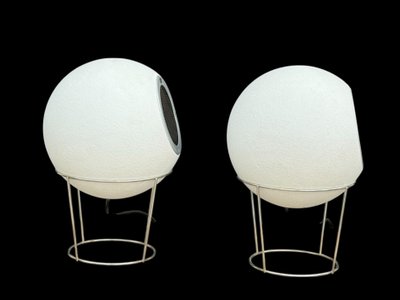 Pair of Elipson AS40 speakers in white staff with metal stand from the 60s