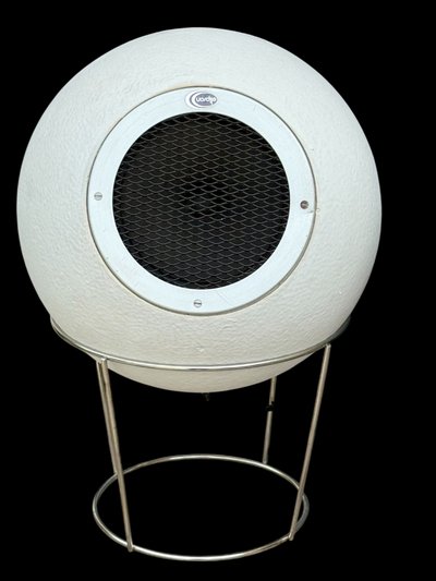 Pair of Elipson AS40 speakers in white staff with metal stand from the 60s