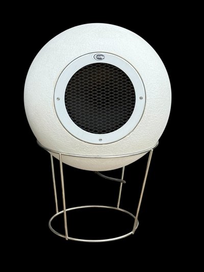 Pair of Elipson AS40 speakers in white staff with metal stand from the 60s