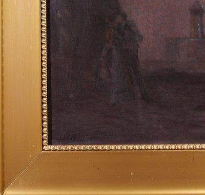 Jacques Hablützel 1868-1939 Le baiser nocturne, tableau, vers 1900, école de Nancy, Lorraine paysage