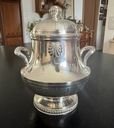 Superbe service à thé ou à café en métal argenté avec poignées en bois de palissandre