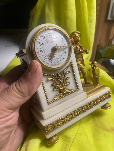 Petite Pendulette  Borne au jardinier fleuriste de Planchon , Maître Horloger à Paris XIXème marbre 
