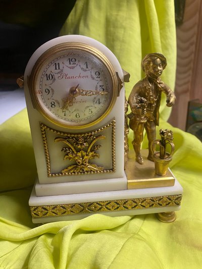 Petite Pendulette  Borne au jardinier fleuriste de Planchon , Maître Horloger à Paris XIXème marbre 