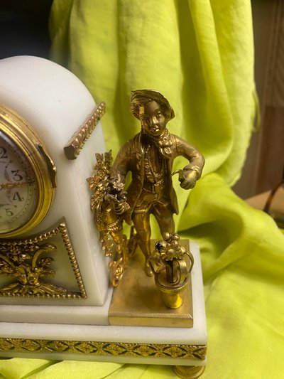 Petite Pendulette  Borne au jardinier fleuriste de Planchon , Maître Horloger à Paris XIXème marbre 