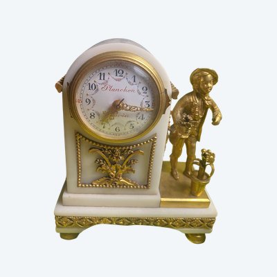 Petite Pendulette  Borne au jardinier fleuriste de Planchon , Maître Horloger à Paris XIXème marbre 