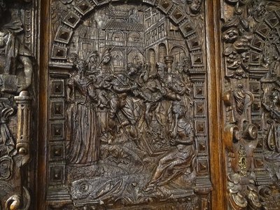 Flämischer Renaissance-Eichenschrank mit geschnitzten Karyatidenplatten, Cluny, 16. Jahrhundert