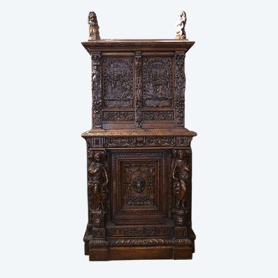 Flämischer Renaissance-Eichenschrank mit geschnitzten Karyatidenplatten, Cluny, 16. Jahrhundert