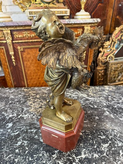 BRONZE L’ ENFANT AU COQ SIGNE ADRIANO CECIONI (1836-1886)