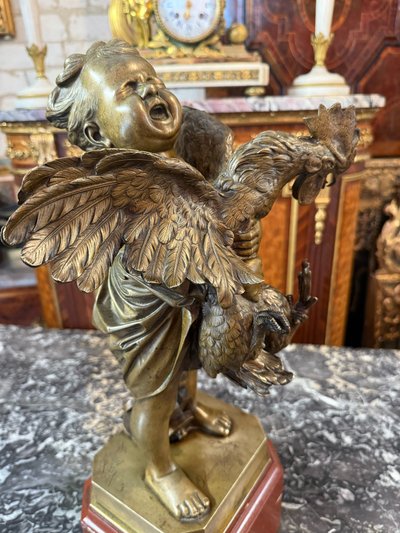 BRONZE L’ ENFANT AU COQ SIGNE ADRIANO CECIONI (1836-1886)