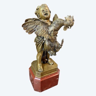 BRONZE L’ ENFANT AU COQ SIGNE ADRIANO CECIONI (1836-1886)