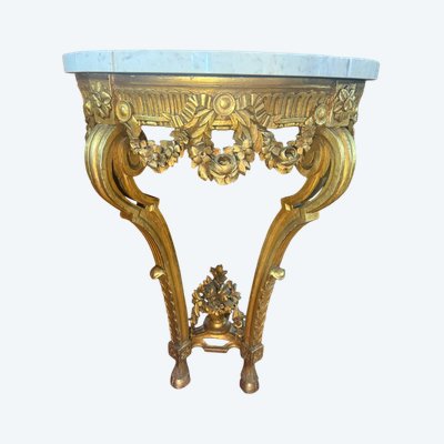 LOUIS XVI STYLE HALF-MOON WALL CONSOLE IN CARVED AND GILT WOOD
