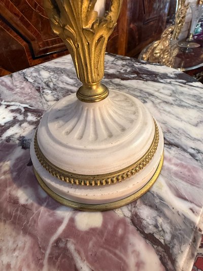 PAIR OF LOUIS XVI STYLE MARBLE AND BRONZE CANDELABRA