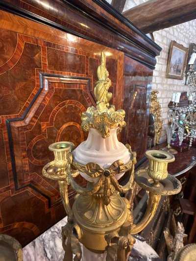 PAIR OF LOUIS XVI STYLE MARBLE AND BRONZE CANDELABRA