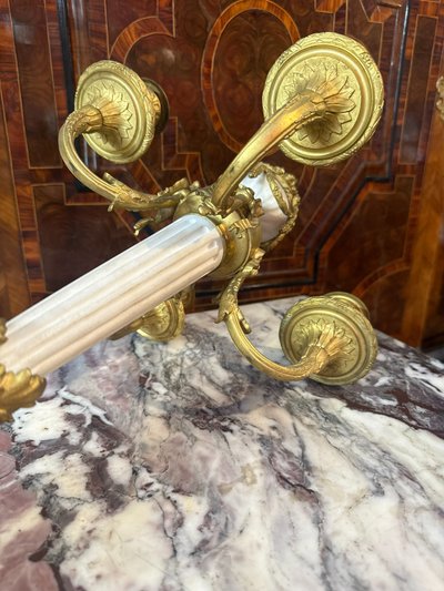 PAIR OF LOUIS XVI STYLE MARBLE AND BRONZE CANDELABRA
