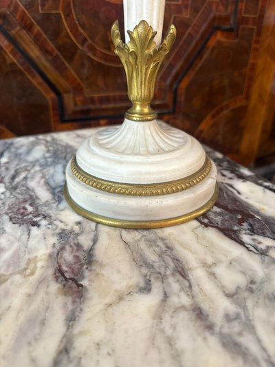 PAIR OF LOUIS XVI STYLE MARBLE AND BRONZE CANDELABRA