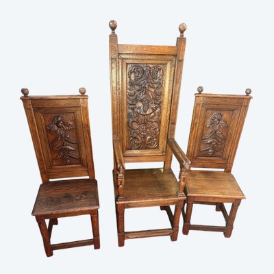 SET OF RENAISSANCE ARMCHAIRS AND CHAIRS
