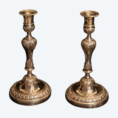 Pair of Louis XVI style silver-plated candlesticks / torches